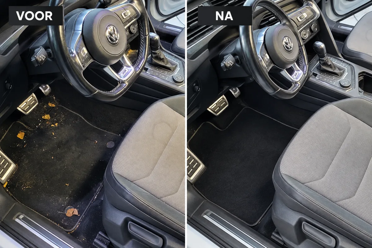 Bestuurdersplek vóór en na interieurreiniging bij Protect Car Care